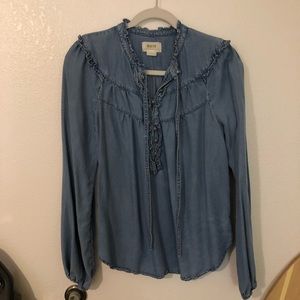 MAEVE BY ANTHRO Ruffled Chambray Top Size Small
